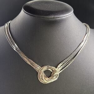 Vintage Silver Tone Love Knot Infinity Necklace 17" Shiny Statement Choker